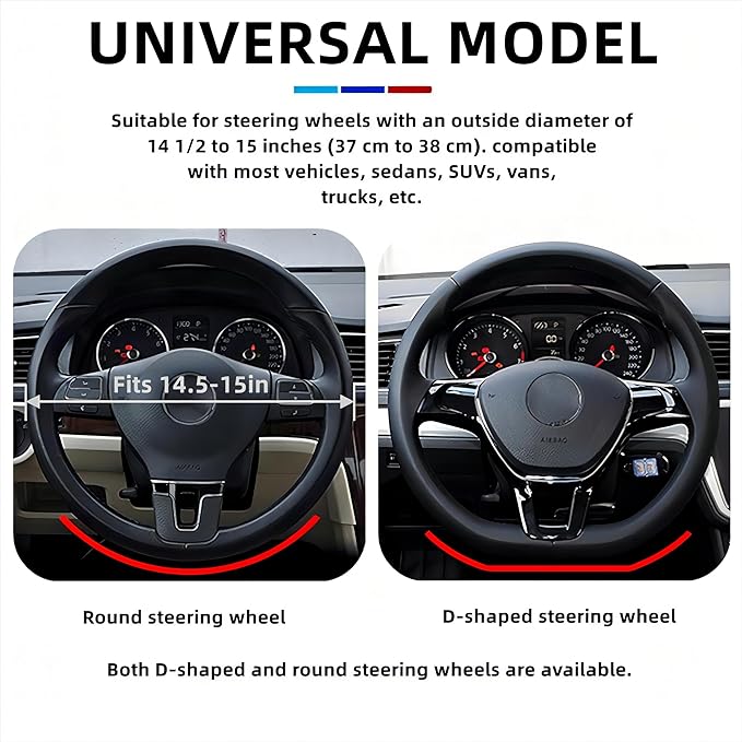 Car Steering Wheel Cover, 15 inch Microfiber Leather Carbon Fiber Soft Anti-Slip Breathable, Universal Size Elastic Car Accessory for Most Cars (Black)