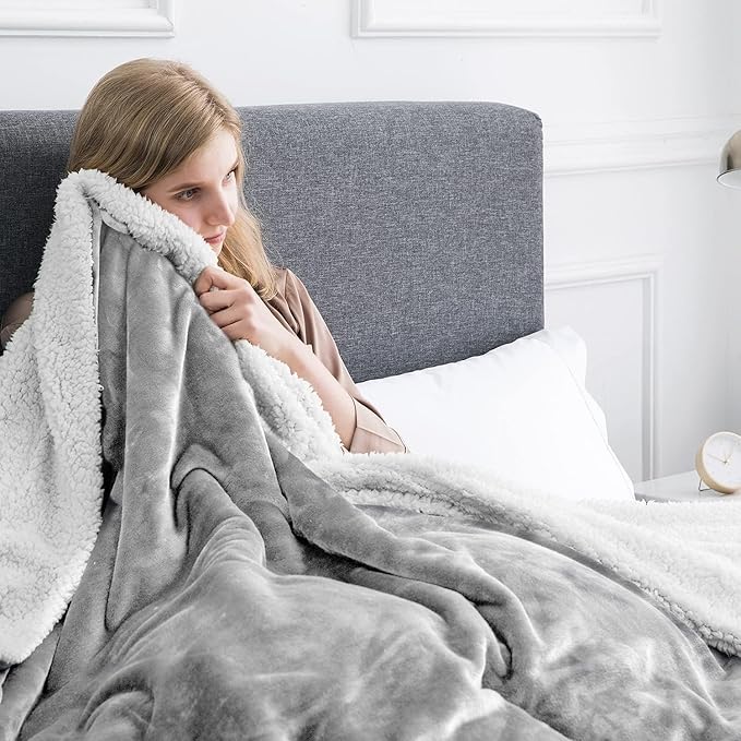 IR Imperial Rooms Silver Sherpa Fleece Throw Blanket for Bed - Wholesale Bulk Pack of 16 Sherpa Blankets - Soft Fluffy Throw Blankets for Hotels, Guest Bedroom, 50x60 Inches
