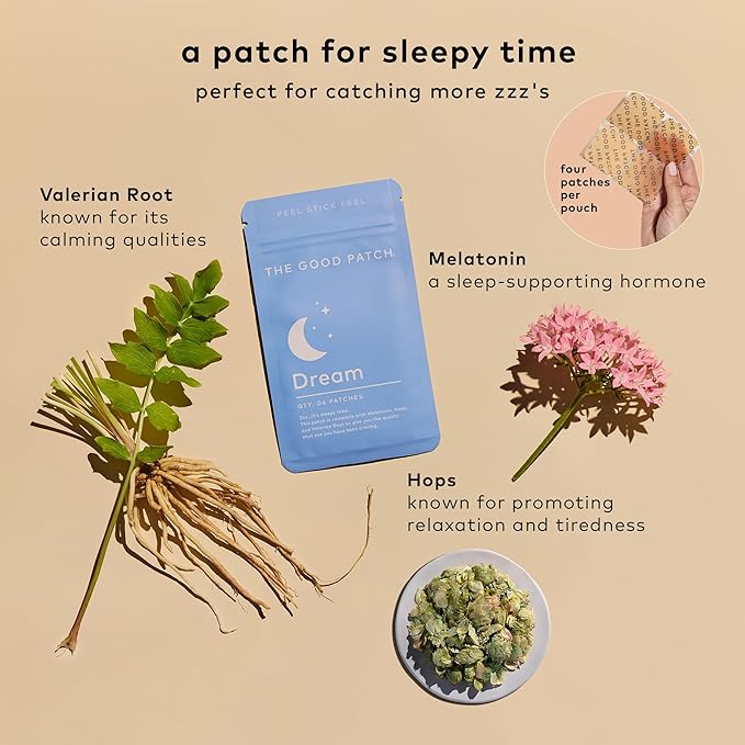 The Good Patch Plant Powered Sleep Support - Sustained Release Dream Patch with Melatonin, Hops, Valerian Root (16 Total Patches)
