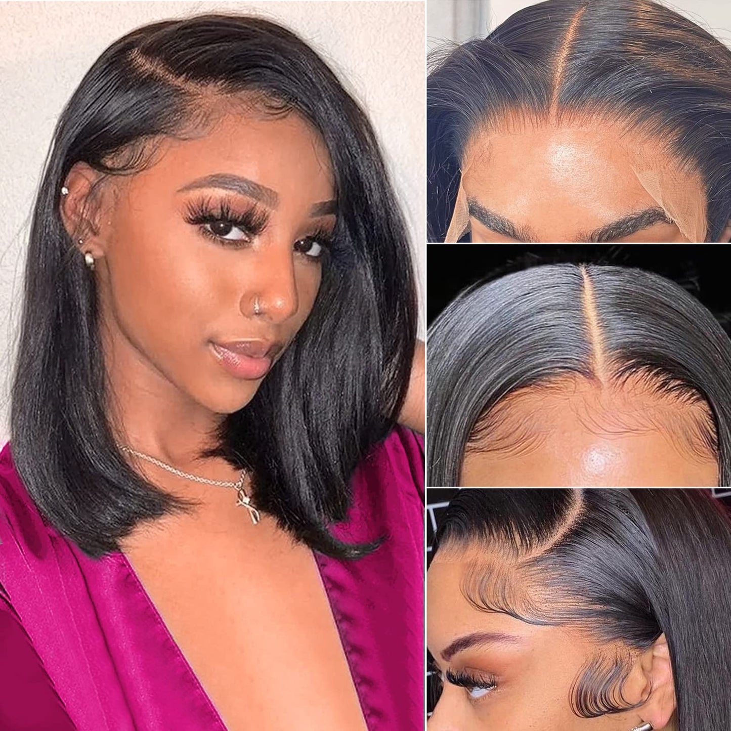 Hoacon 14Inch Bob Wig Human Hair 13X4 Bob Lace Front Wigs For Black Women 180% Density Straight Bob Wig Hd Transparent Lace Fron