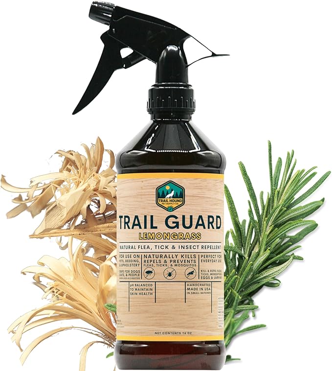 Trail Guard Natural Extra Strength Insect, Flea and Tick Spray for Dogs, Cats, People & Home - 16oz Lemongrass Scented Plant-Based Insect & Tick Repellent for Dogs - Kid Safe (16oz)