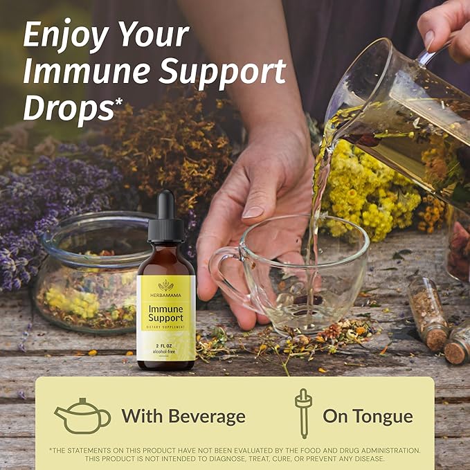 HERBAMAMA Liquid Drops Kit - Bundle of Liquid Immune Support Drops & Turmeric with Ginger Tincture 2 fl oz - Vegan, Non-GMO, Sugar & Alcohol-Free - 2 Pack
