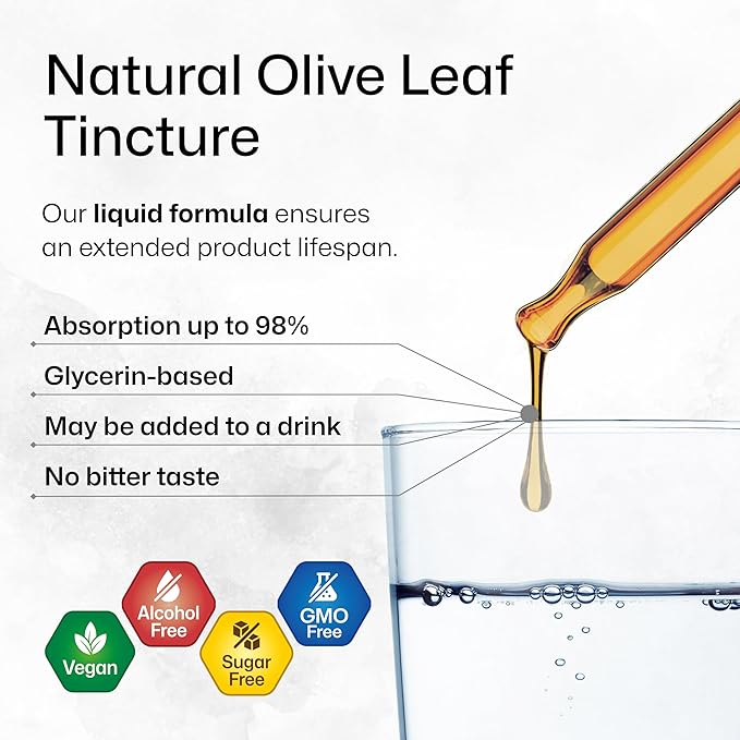 BIO KRAUTER Olive Leaf Extract Liquid - Olive Leaf Tincture for Immune Support - Alcohol and Sugar Free - Vegan Drops 4 Fl.Oz.