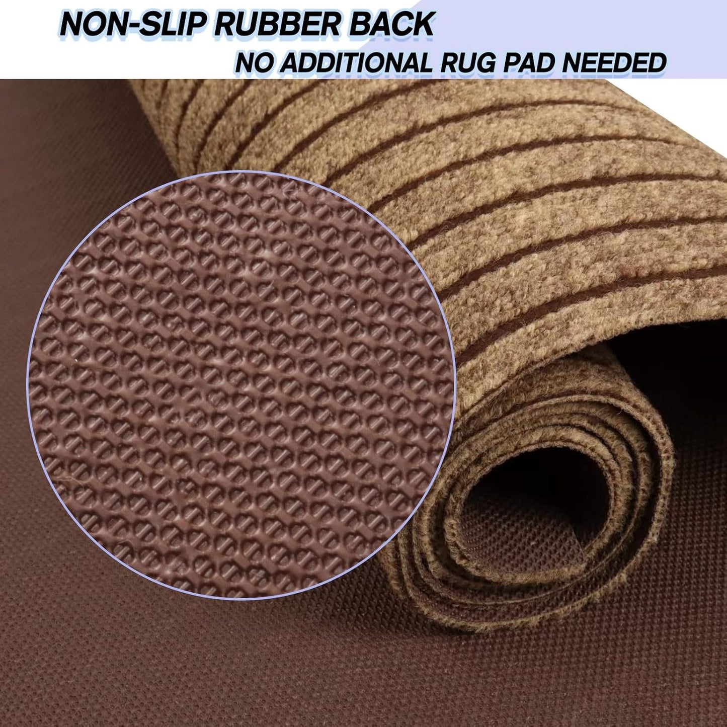 Custom Size Backed Non-Slip Area Rugs Runner, Easy Clean, Waterproof Runner Rugs for Hallway Entryway, Kitchen, Laundry, 3FT x 65FT, Brown Stripe