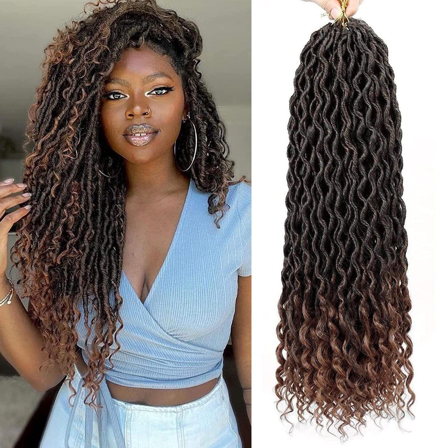 Goddess Locs Crochet Hair - 8 Packs 20 Inch Curly Faux Locs Crochet Hair For Black Women, Crochet Pre-Looped Curly Hair Faux Loc