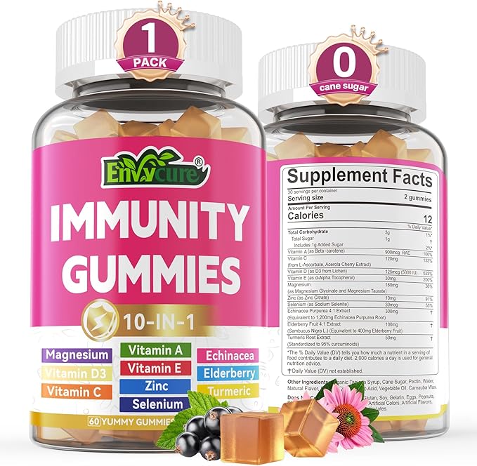 Vitamin C D3 Zinc Gummies for Adults w/Echinacea, Elderberry, Selenium, Magnesium，Vitamin D3 5000IU, Daily Immunity Booster Multivitamin Gummies, for Immunity Antioxidant Bone Energy，Vegan 1 Pack