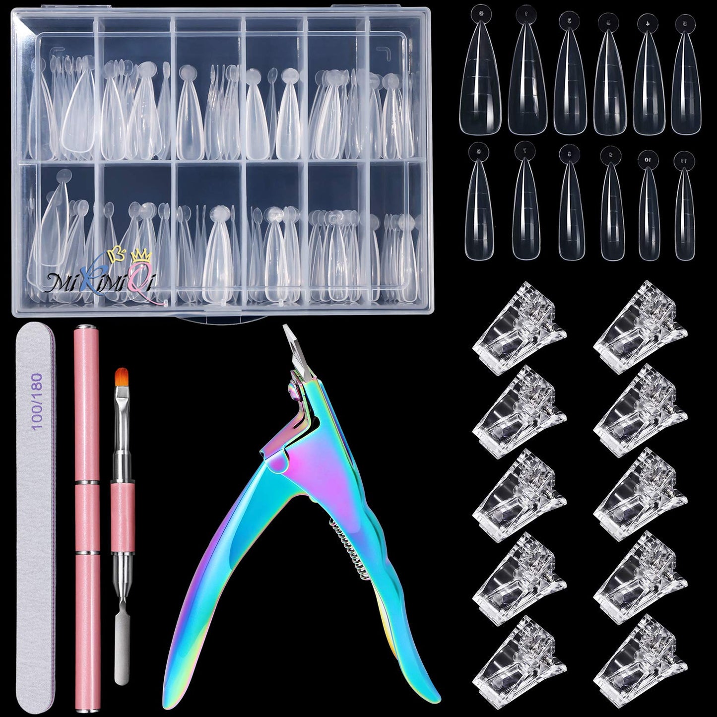 Mikimiqi Dual Nail Forms Set Poly Gel Quick Building Nail Kit, 120Pcs Stiletto Gel Nail Molds With 10Pcs Nail Tips Clips, Nail T