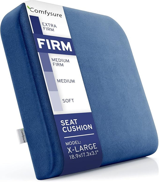 Extra Large Wheelchair Seat Cushion - Firm Memory Foam Chair Pad for Wheelchair, Recliner, Office, Car & Bariatric Overweight Users 19”x17”x3”
