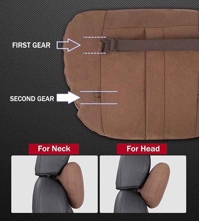 Genuine Leather Car Neck Pillow for headrest,Support Drive Seats Head Cushion,Real Cow Leather,11.8x7.5”,Plant-Based Polyester,Thickness & Height Adjustable,Inner Liner fillable(Black,1p)