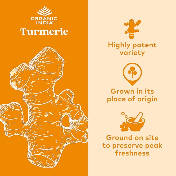 ORGANIC INDIA Turmeric Curcumin with Black Pepper - Organic Turmeric Supplement and Curcumin Supplement, Turmeric Capsules, Joint Support & Immune System Support, Whole Root, Trikatu - 90 Capsules