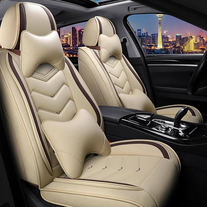 CTDS Car Seat Covers for Nissan Altima 2001-2026, Stylish Sport Seat Cover, Premium Nappa Leather Car Seat Cover. Automobile Seat Covers Sets.(Luxury 2 Seats/Beige)