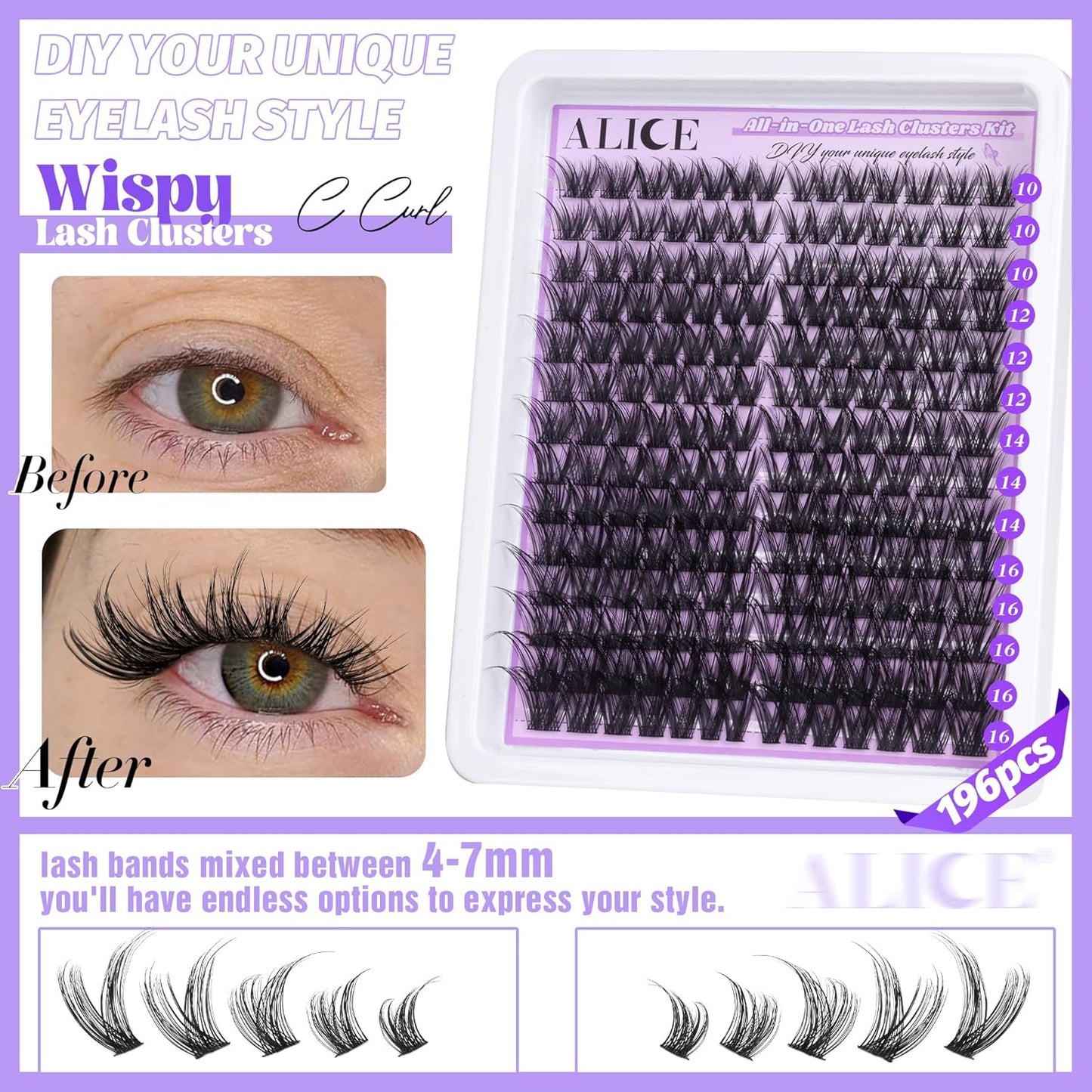 Natural Wispy Lash Extension Kit | 140pcs Clear Band Cluster Lashes for DIY