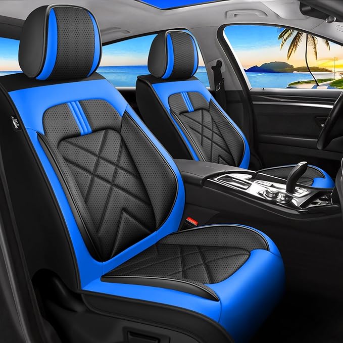 CX-3 Car Seat Covers Fit for Mazda CX-3 2016-2021, Full Coverage Premium Leather Waterproof Breathable Seat Covers, Automotive Seat Protectors, Airbag Compatible(Full Set Seats, Black-Blue)