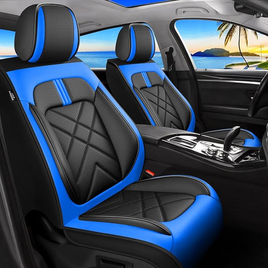 CX-30 Car Seat Covers Fit for Mazda CX-30 2020-2026, Full Coverage Premium Leather Waterproof Breathable Seat Covers, Automotive Seat Protectors, Airbag Compatible(2 Front Seats, Black-Blue)