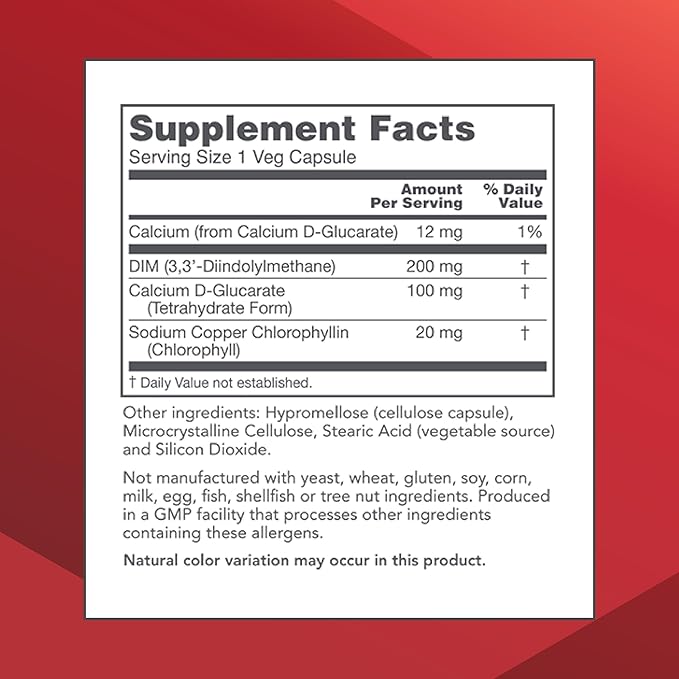 PROTOCOL FOR LIFE BALANCE DIM 200 Plus CDG - 200mg - Calcium & DIM Supplement - for Cleanse Detox & Hormone Metabolism - Calcium D Glucarate - Non-GMO & Kosher - 90 Veg Caps
