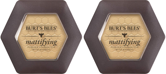 Burts Bees 100% Natural Mattifying Powder Foundation, Sand - 0.3 Ounce (Pack Of 2)
