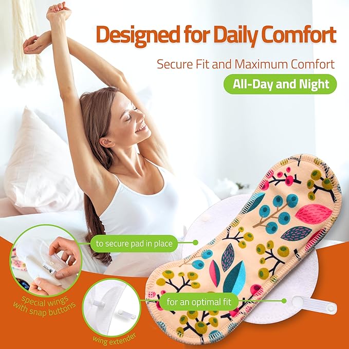 Cloth Panty Liners; 7-Pack (M) Medium Organic Cotton Reusable Panty Liners for Women MADE IN EU; Feminine Daily Panty Liners Washable for Women & Teens; Thin Sanitary Reusable Liners, NOT for Period