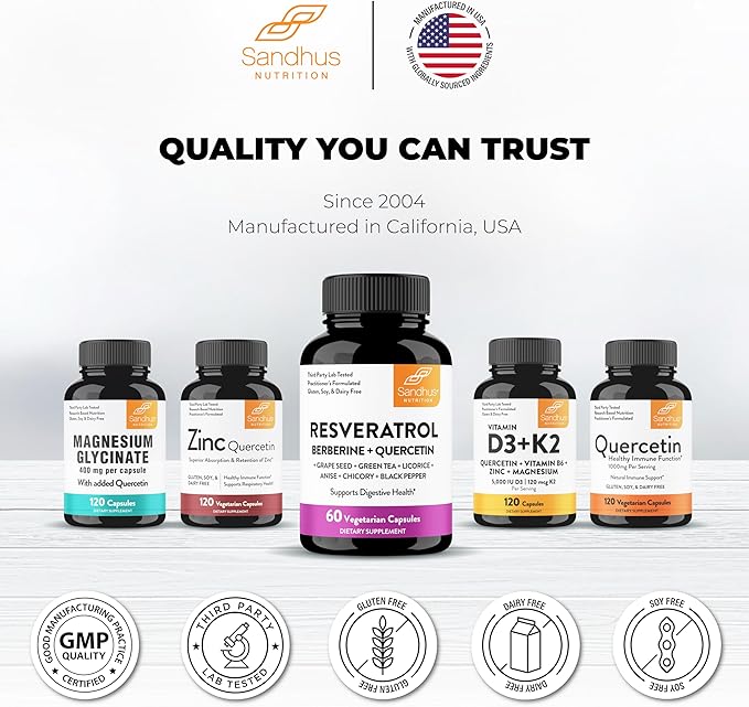 Resveratrol with Berberine for Gut Health | Digestive Supplement for Women and Men | Green Tea, Star Anise, DGL, Grape Seed Extract and Quercetin | Eases Bloating | 240 Vegetarian Capsules for Adults