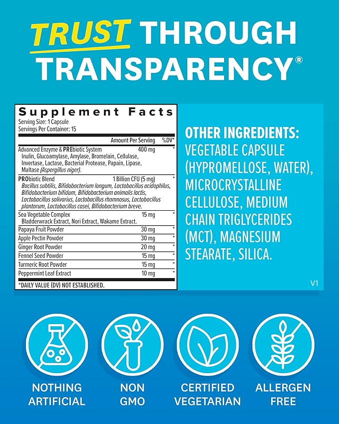 Zenwise Health Digestive Enzymes and Bromelain for Gut Health - Probiotic Multi Enzymes with Prebiotics and Probiotics for Women and Men for Digestive Health and Bloating Relief for Digestion -15 CT