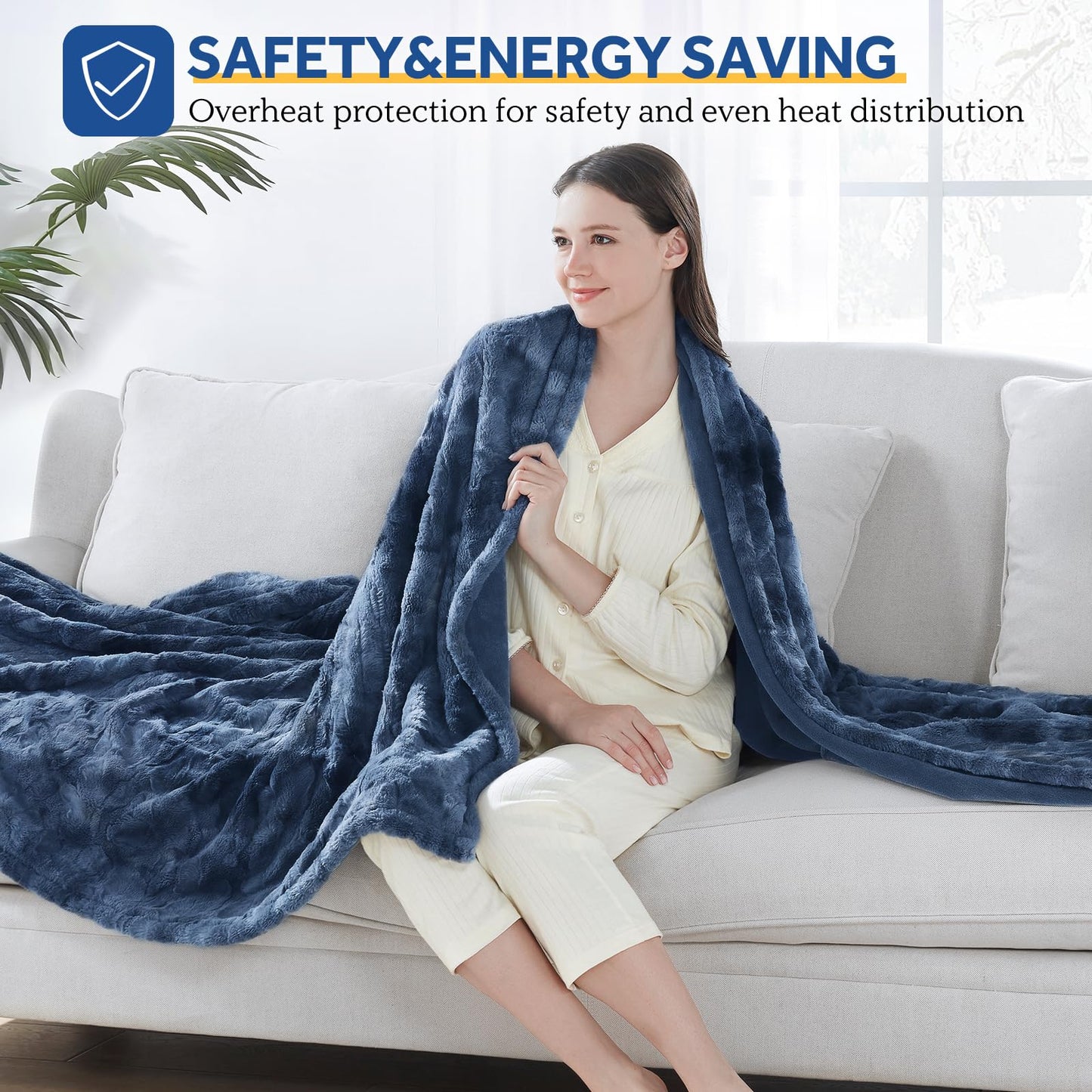 Sealy Electric Blanket Heated Throw, Faux Fur Heating Blanket with 6 Heat Settings & 2-10 Hours Auto Shut Off, Fast Heating & ETL Certification, 50x60 Inch, Grey