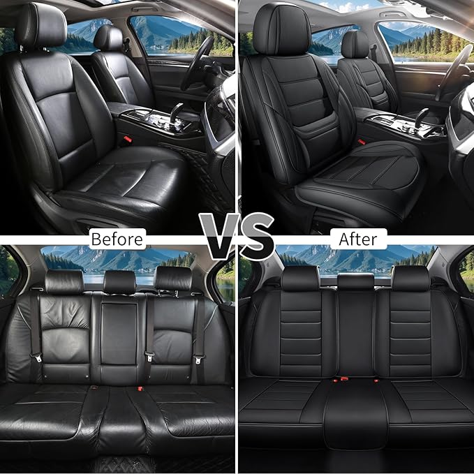 Car Seat Covers Full Set Custom Fit for Mercury Grand Marquis 1995-2011,Premium Faux Leather with Lumbar Support, Breathable, Anti-Slip & Soft Touch(Black,Fullset)