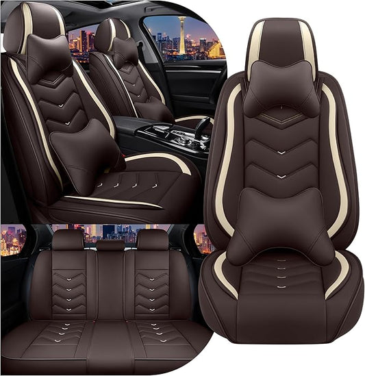 CTDS Car Seat Covers for Hyundai Kona 2018-2026, Stylish Sport Seat Cover, Premium Nappa Leather Car Seat Cover. Automobile Seat Covers Sets.(Luxury 5 Seats/Coffee Color)