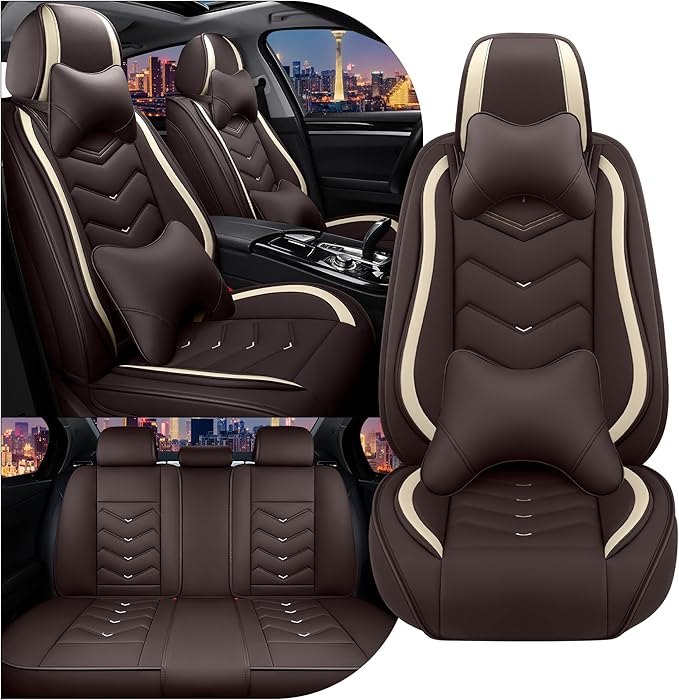 CTDS Car Seat Covers for Chevy Trax 2015-2026, Stylish Sport Seat Cover, Premium Nappa Leather Car Seat Cover. Automobile Seat Covers Sets.(Luxury 5 Seats/Coffee Color)
