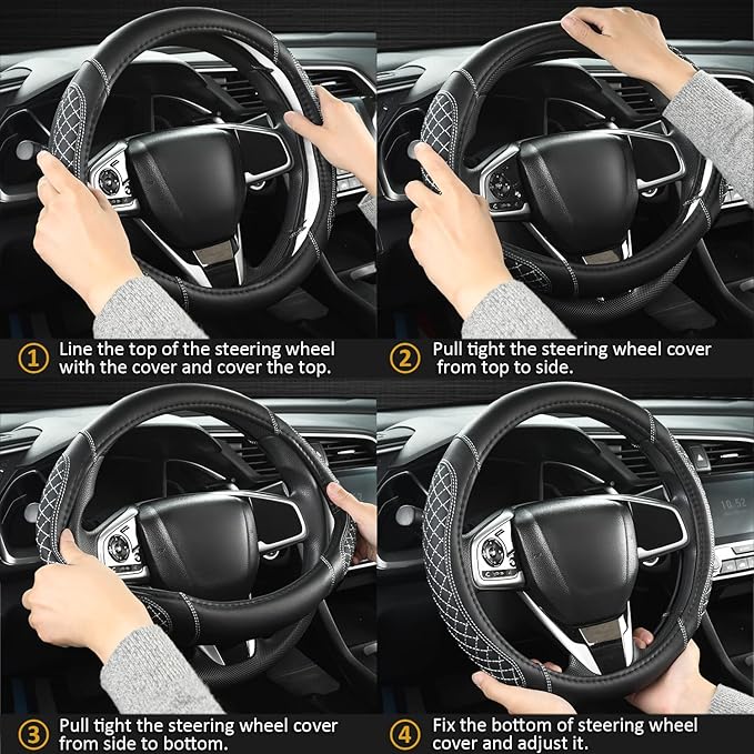 West Llama Customized Auto Car Steering Wheel Cover for Jeep Grand Cherokee,Wrangler,Compass,Gladiator,Cherokee 15-15.5inches(Black-Large Size)