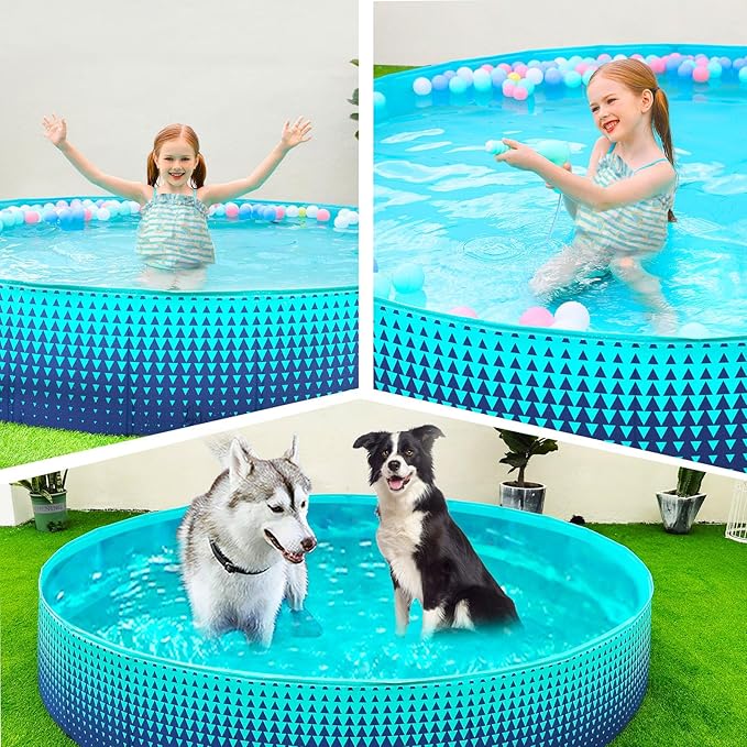 Jasonwell Foldable Dog Kiddie Pool - Hard Plastic Kids Paddling Pool Toddler Baby Swimming Pools for Backyard Collapsible Whelping Box Pet Doggie Cats Wading Pools Bathtub for Puppy Large Dogs 40In