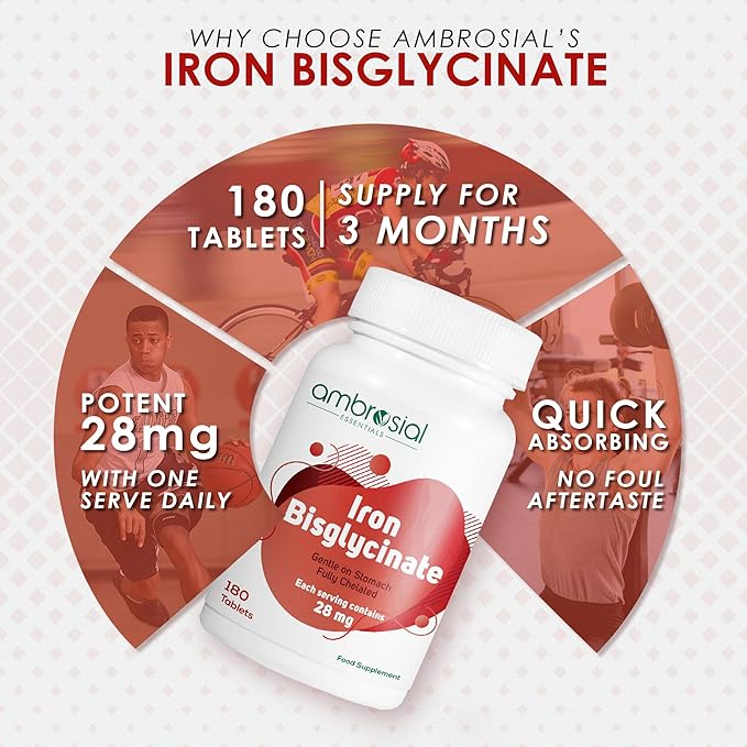 Ambrosial Iron Bisglycinate 28Mg Tablets Pack of 1-180 Tablets