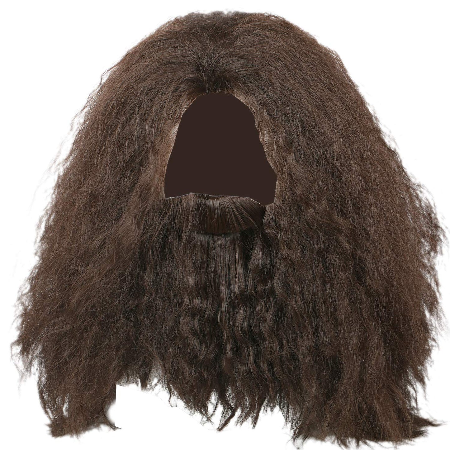 Ec Womens Hagrid Cosplay Wig Curly Black Fluffy Useful Long Hair Costume Accessory, Brown, Medium