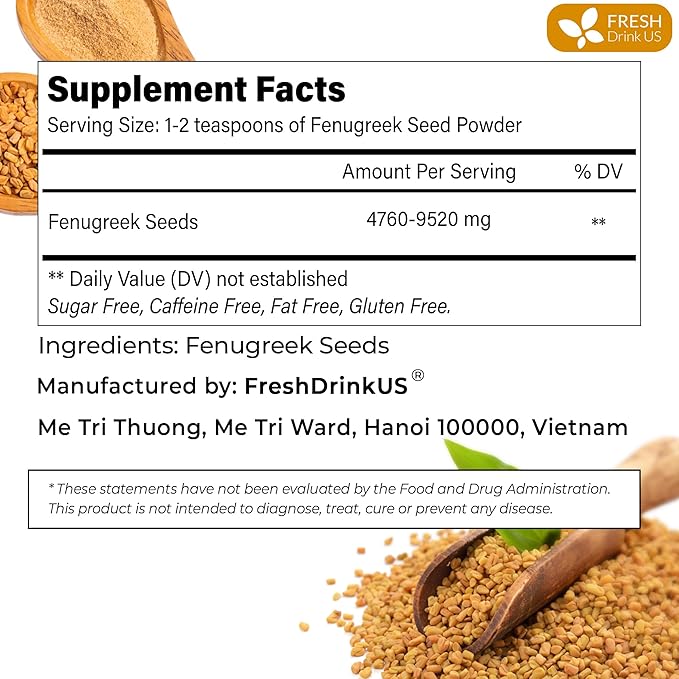 FRESHDRINKUS, Premium 16oz Fenugreek Powder, 100% Natural and Pure from Fenugreek, Perfect for Curries Soups, and Spice Blends, No Additives, No Gluten, No Sugar, Vegan