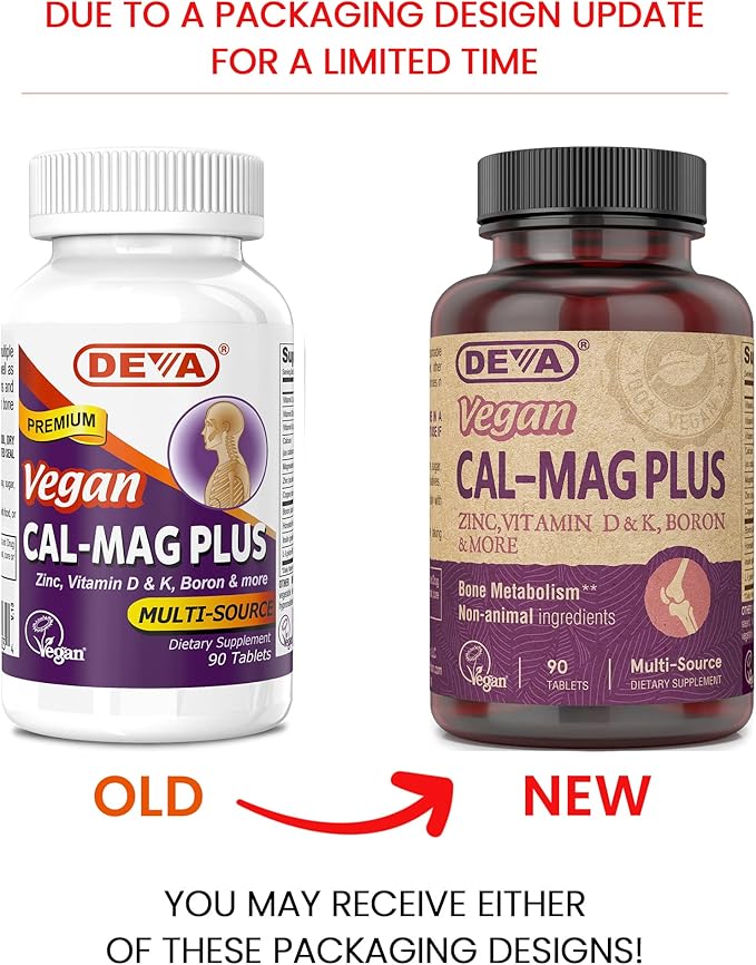 DEVA Vegan Calcium Magnesium Supplement Plus, Zinc, Vitamin C, Vitamin D, Vitamin K, Boron, Sugar Free & Gluten Free, 90-Tablets