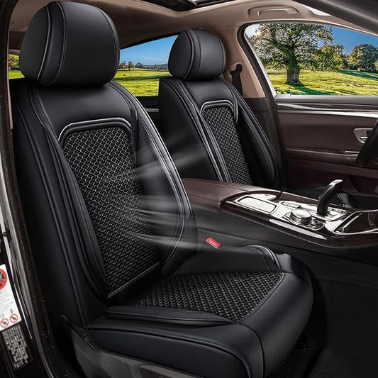 Seat Covers Fit for Nissan Pathfinder 2011-2024 2025 2026 - Cooling Ice Silk Leather Seat Cover - Ventilated 5 Seats Vehicle Seat Cushion Protector Automotive Accessories (Black)