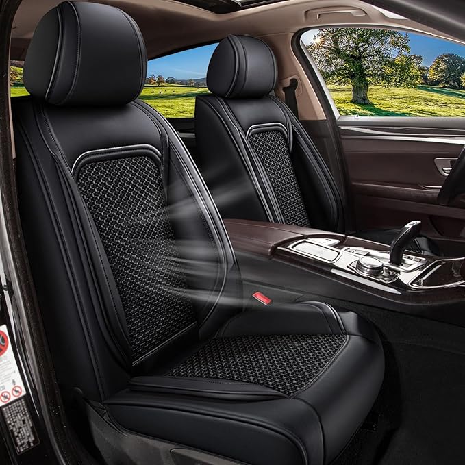 Car Seat Covers Front Seats for Mazda CX5 CX-5 2013-2025 2026, Breathable Cooling Ice Silk Leather Car Seat Covers, 2 Seats Vehicle Seat Protector Seat Cushion Auto Accessories (Black)