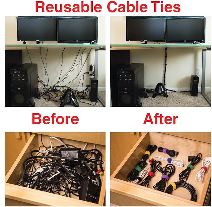 Heaviest Cable Organizer on the Market! Compact and Weighted Desktop Cord Holder and Cable Organizer, Eco-Friendly Silicone, No Bad Smell, Bundled with 4 Reusable Cable Ties! (Red)