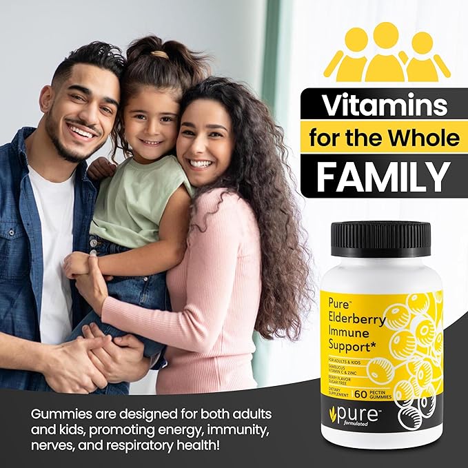 Sambucus Elderberry Gummies with Zinc & Vitamin C - Sugar Free Elderberry Immune Support Gummies & Vitamins for Adults & Kids – Vegan & Non-GMO – 60 Count