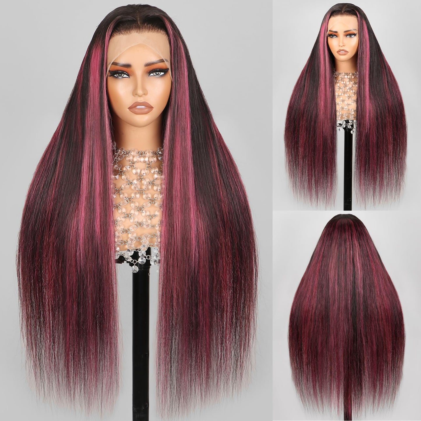 Megalady Beauty Arabella 1B/Purple Highlight Lace Front Wig Human Hair 13X4 Ombre Lace Front Wig Human Hair 210% Density Hd Lace