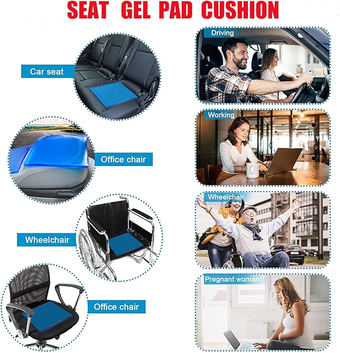 Motorcycle Seat Gel Pad Car Driver Seat Cushion Shock Absorption Mats Reduce Fatigue Comfortable Soft Cooling Gel Pad Cool DIY Pad Office Chair Seat Cushion Motorcycle Seat Foam(48 x 35 x 1cm)