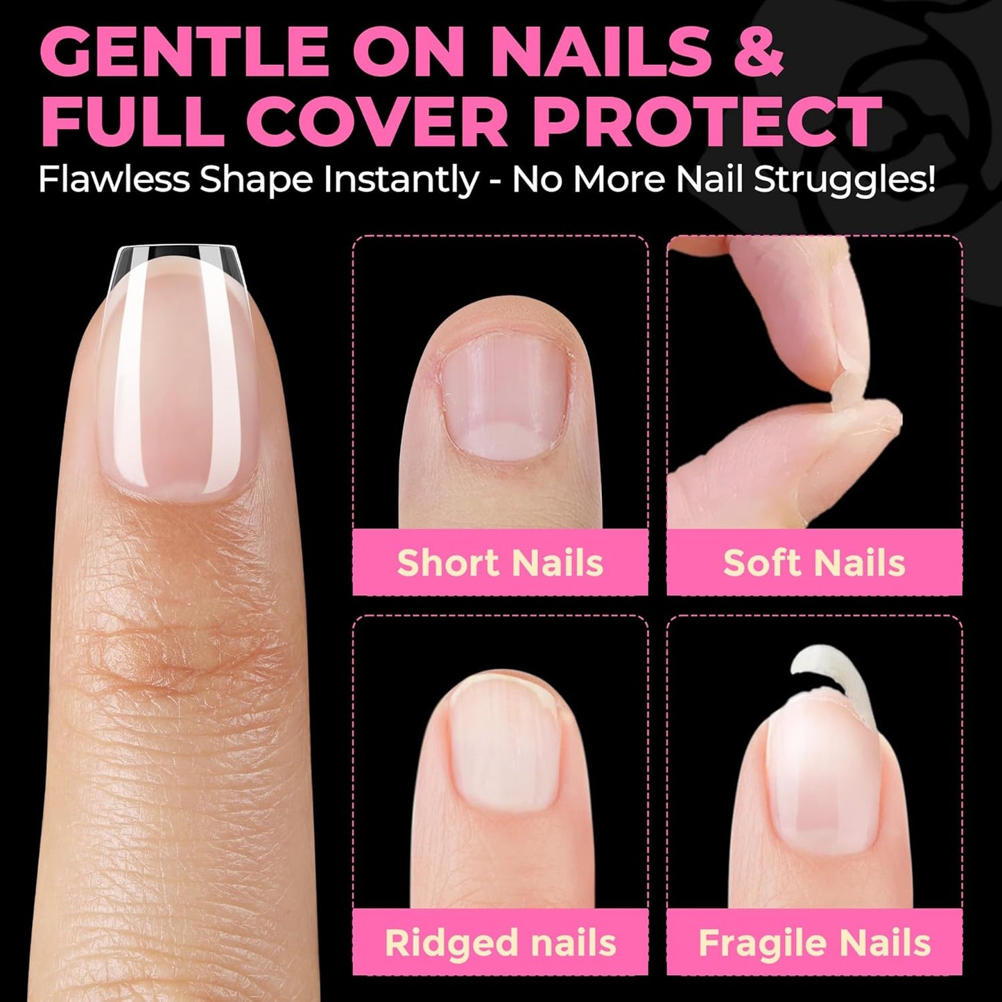 UNA GELLA Square Toe Nail Tips | 504 Pcs Soft Gel Full Cover | DIY Pedicure