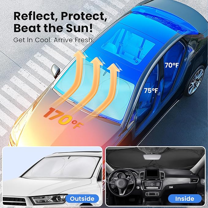 Magnelex Car Windshield Sunshade - Advanced Light-Blocking Protection, Foldable Sun Shade with Mirror Cut-Out Keeps Your Vehicle Cool, Fit for Cars, Trucks, and SUVs - Medium (62 x 32 in)