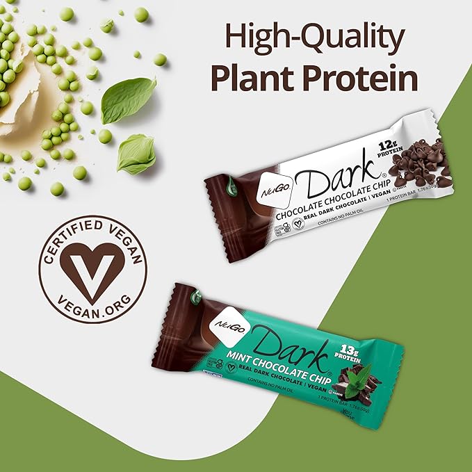 NuGo Dark Mint Chocolate Chip, 13g Protein Bar, Vegan, Gluten Free, Non-GMO, Kosher Pareve, 24 Count
