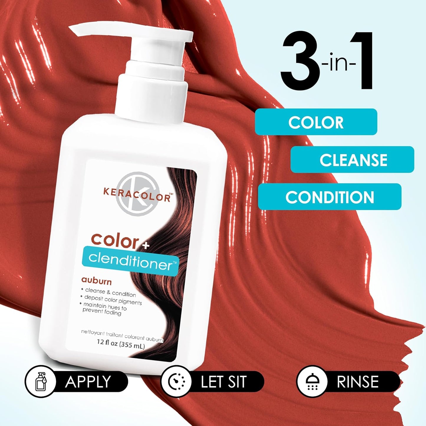 Keracolor 3-In-1 Color-Depositing Conditioner | Gently Cleanses & Conditions | 12 Fl Oz