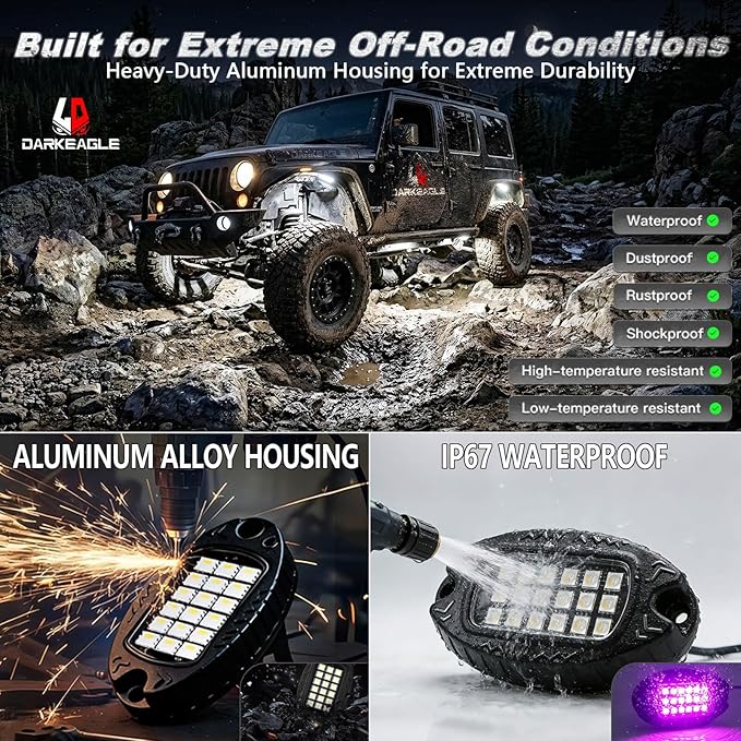 8Pods Heavy Duty Aluminum RGBW LED Rock Lights Kit for Jeep Trucks UTV ATV Golf Cart RZR SXS 4Wheeler Off-Road Vehicles, APP & RF Remote, Plug & Play Pre-Wired, Waterproof 12V Underglow Accent Light