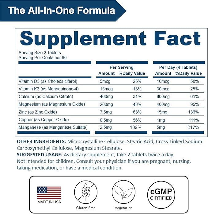 Calcium 800 mg | Highly Absorbable Calcium Citrate with Vitamin D3 & K2 | Premium 2:1 Ratio with Magnesium | Plus Zinc, Copper, Manganese | Vegan Supplement for Bone Health, 120 Tablets (Pack of 3)