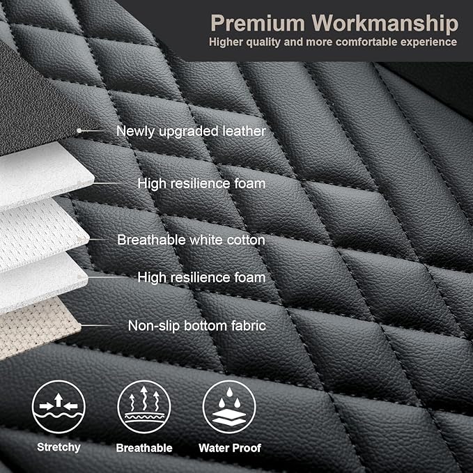 GIANT PANDA 2pcs Front Car Seat Covers Bottom Seat Covers, PU Leather Driver Car Seat Protectors Fits 95% of Vehicles, Wrapping Around The Bottom (Black)