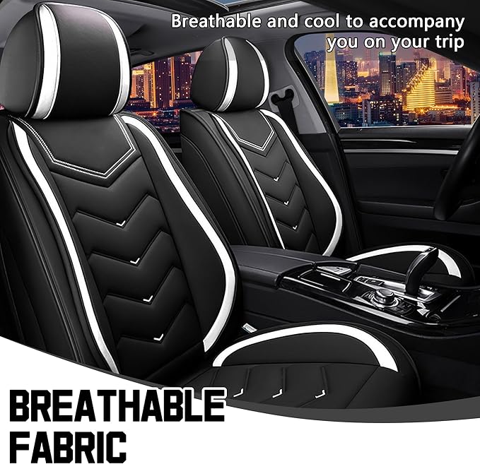CTDS Car Seat Covers for Chevy Equinox 2005-2026, Stylish Sport Seat Cover, Premium Nappa Leather Car Seat Cover. Automobile Seat Covers Sets.(Standard 2 Seats/Black White)
