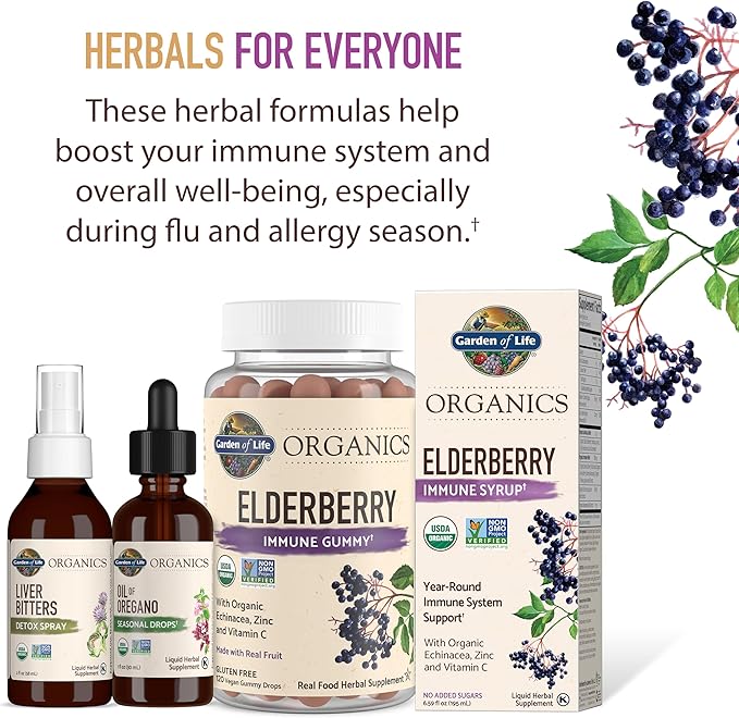 Garden of Life Organics Elderberry Immune Support for Kids with Zinc, Vitamin C - Kids Elderberry & Sleep Immune Syrup Liquid, Bedtime Herbs for Children, No Alcohol, No Added Sugar, 3.92 fl oz