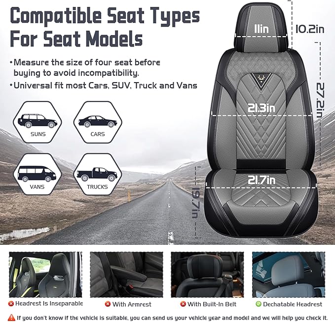 Truck Seat Covers for GMC Sierra 2500 2007-2026, Waterproof Premium Leather Full Coverage Car Seat Cover, Muscle Sport Style Auto Interior Seat Cover Sets (Full Set/Black Gray)