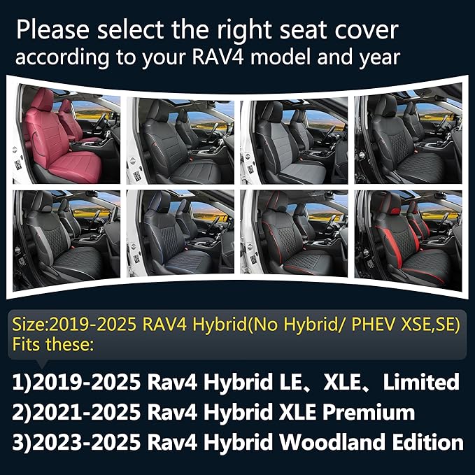Lolcar Rav4 Seat Covers Custom Fit for Toyota Rav4 (for Hybrid) 2019-2025 LE,XLE,XLE Premium,Limited,Woodland Edition, Leather Truck Seat Cover Full Set for SUV,Faux Leather (Black Gray Grid)